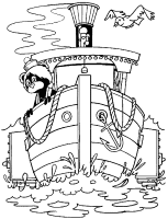 A coloring page of the bear boat